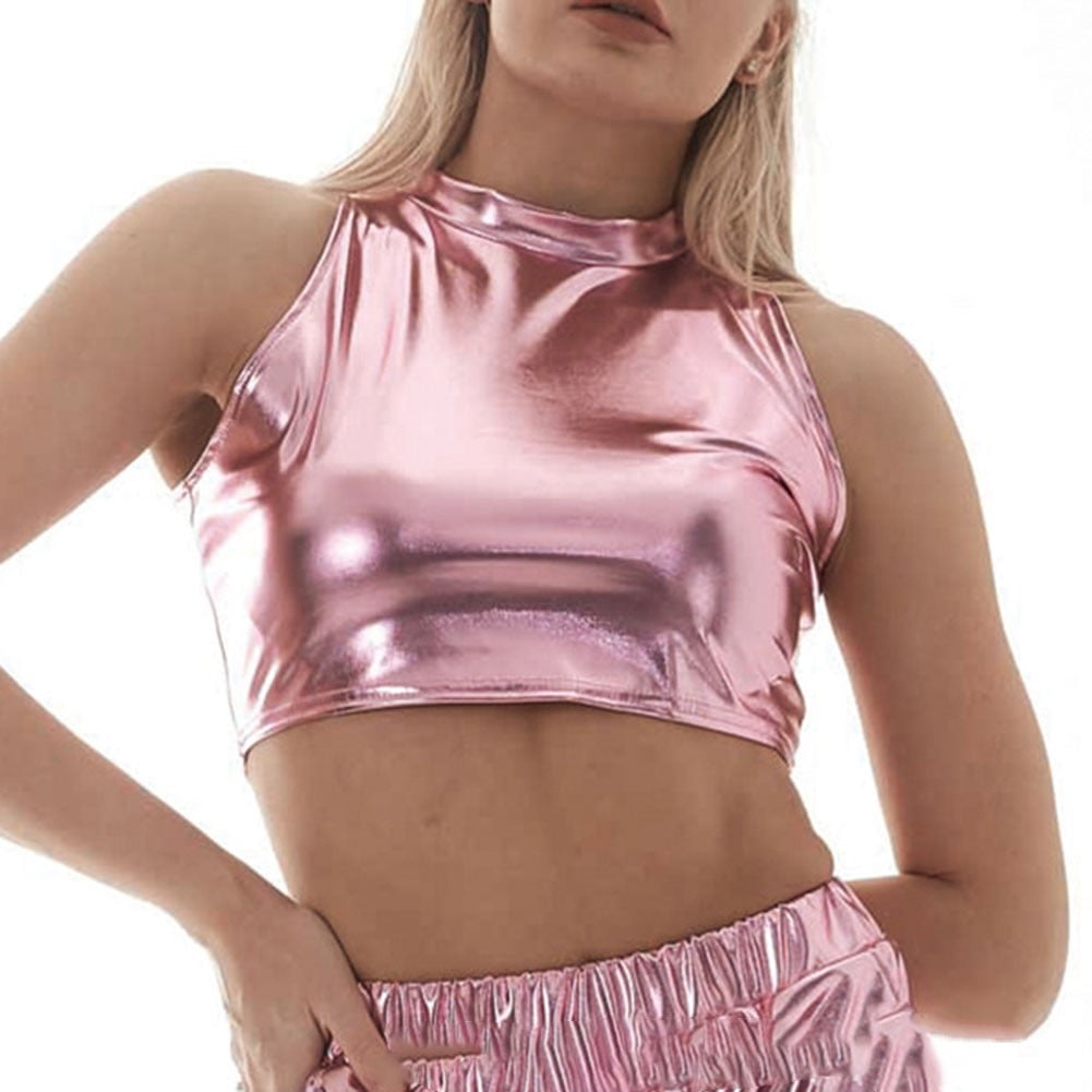Billionm Womens Femme Patent Leather Crop Tops Plunging Metal O-ring