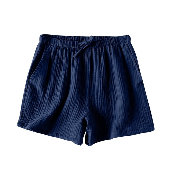 Women Faux Linen Shorts 3" Loose Elastic Waist Drawstring Shorts Summer Casual Workout Bottoms