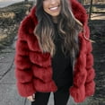 thumbnail image 1 of Women Faux Mink Winter Hooded New Faux Jacket Warm Thick Outerwear with Fox Fur Trim, in Burgundy, Size XL, 1 of 4