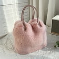 thumbnail image 1 of Women Faux Rabbit Fur Bucket Bag Fashion Imitation Fur Handbag Lightweight Soft Fluffy Plush Tote with Shoulder Strap for Autumn Winter, Pink, 1 of 5