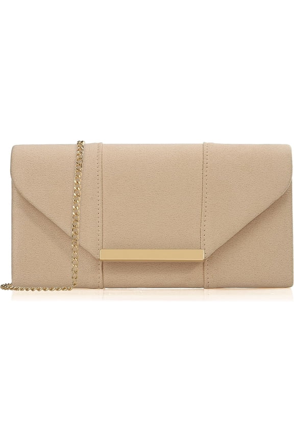 Women Faux Suede Envelope Clutch Purse Evening Handbag Foldover Crossbody Bag