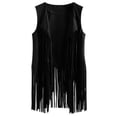 thumbnail image 1 of Women Faux Suede Ethnic Sleeveless Jacket Long Fringe Tassels 70s Hippie Open Front Cardigan Vintage Waistcoat Vest Top, 1 of 3
