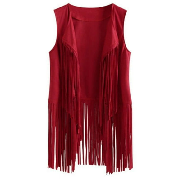 Women Faux Suede Ethnic Sleeveless for Jacket Long Fringe Tassels 70s Hippie Open Front Cardigan Vintage Waistcoat Vest