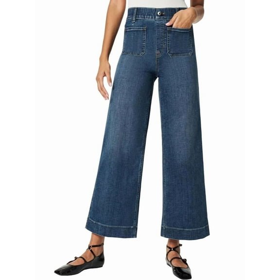 Women Favorite Tummy Control Jeans High Waisted Straight Ankle Stretch Wide-Leg Flared Jeans with Patch Pocket Blue M