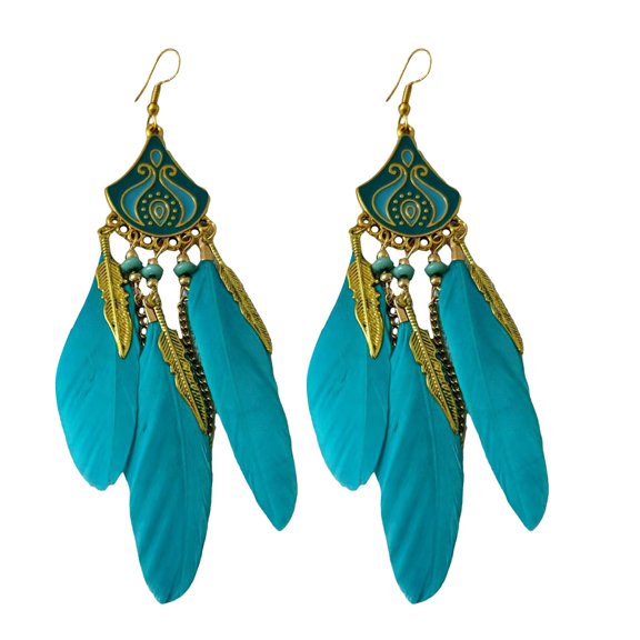 Women Feather Earrings Bohemian Fringe Tassel Long Drop Dangle Earrings Set with Design for Women