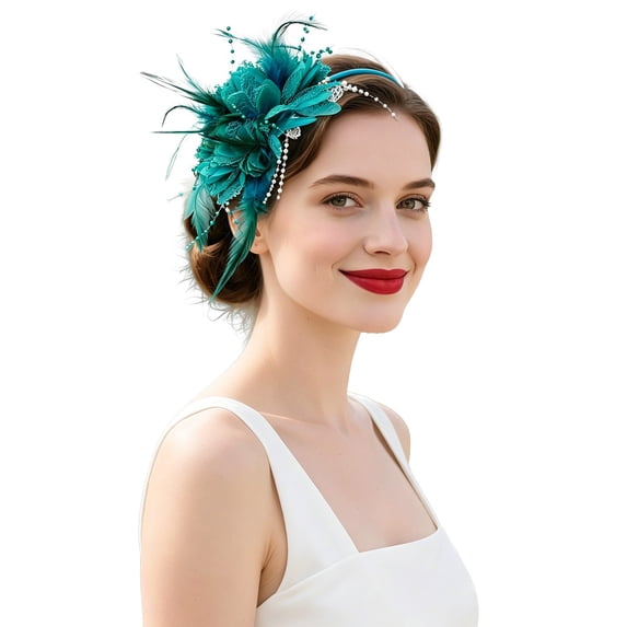 Women Feather Flower Headband Sparkly Hair Accessory Party Stage,BU2,One Size