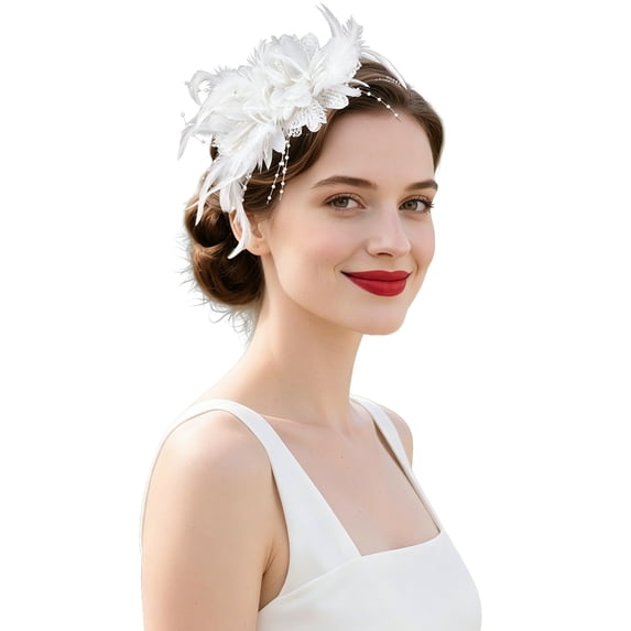 Women Feather Flower Headband Sparkly Hair Accessory Party Stage,WH1,One Size