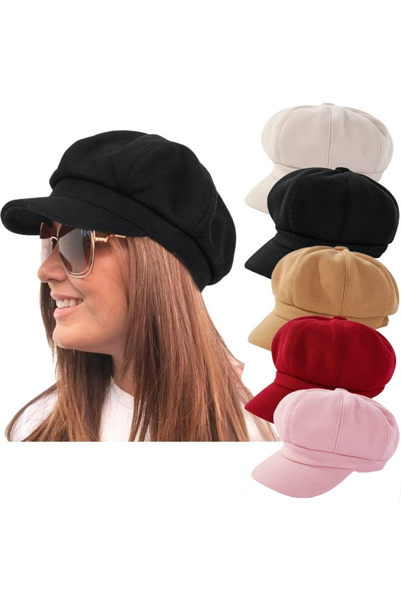 Women Felt Solid Color Newsboy Caps Warm Visor Beret Hat, Cozy Trendy Vintage Cabbie Hat for Ladies Girls