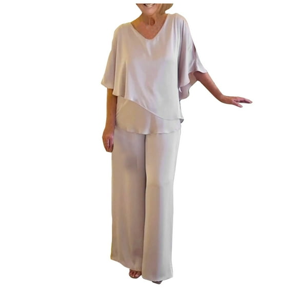Women Festive 2 Piece Pants Suit - Shirt & High Waist Pants, Polyester, Elegant Evening/Party Wear, Plus Size, Mother of Bride Outfit, S-XXXL