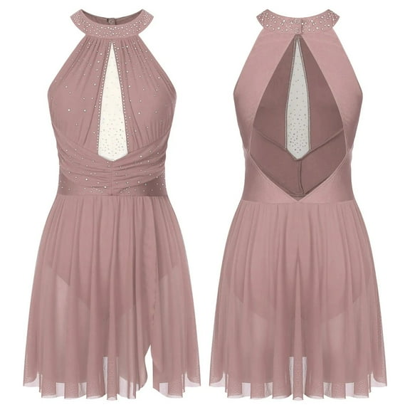 Women Figure Skating Lyrical Dance Performance Costume Glittery Rhinestones Gymnastics Leotard Ballet Dancewear