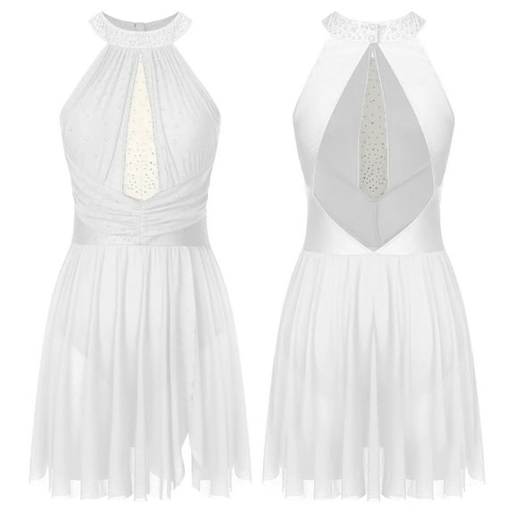 Women Figure Skating Lyrical Dance Performance Costume Glittery Rhinestones Gymnastics Leotard Ballet Dancewear