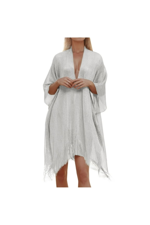 Women With Filigree Fringe Cape Solid Color Transparent Thin Scarve Shawl with Pearls Sweater Shawl Cloak with Trim Wraps for Evening Dresses Neck Scarf Women Winter Womens Cloaks And Capes And Shawls