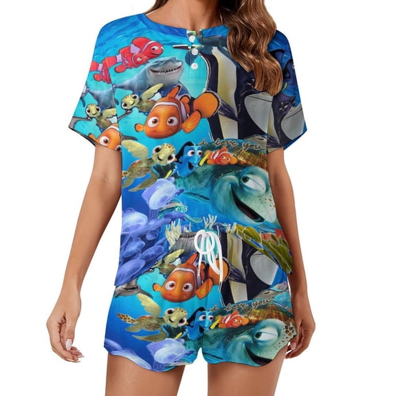 Women Finding Nemo Summer Pajamas Set Loungewear Sleepwear Short Sleeve Shirt With Shorts