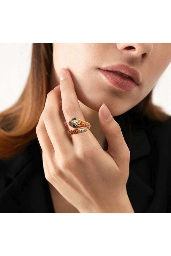 Women Finger Ring Adjustable Opening Sparkling Rhinestones Snake Shape Ring Cocktail Party Jewelry Gift