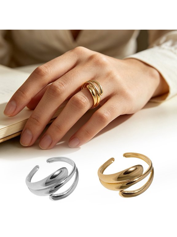 Women Finger Ring, Minimalist V-Shaped Geometric Shape, Adjustable Fit Open Ring Stainless Steel Texture Stacking Thin Ring Jewelry Gift