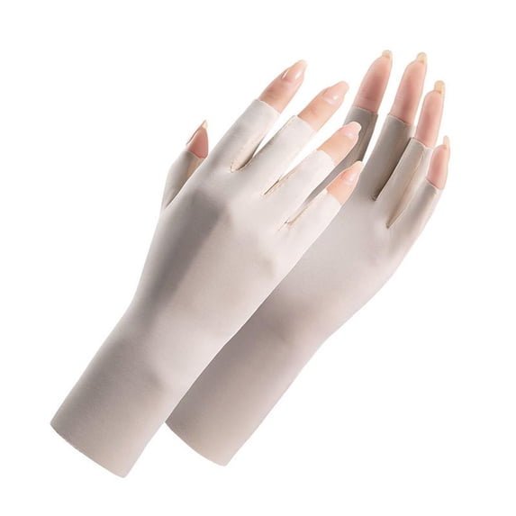 Women Fingerless Gloves, 2025 New Summer UV Protection Gloves, Cool Ice Silky Gloves, Sun Block Driving Gloves Unisex