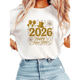 thumbnail image 1 of Women Fireworks and balloon 2026 Top Hat Theme Graphic Tee T Shirt Tops Short Sleeve Round Neck White S-5XL, 1 of 4