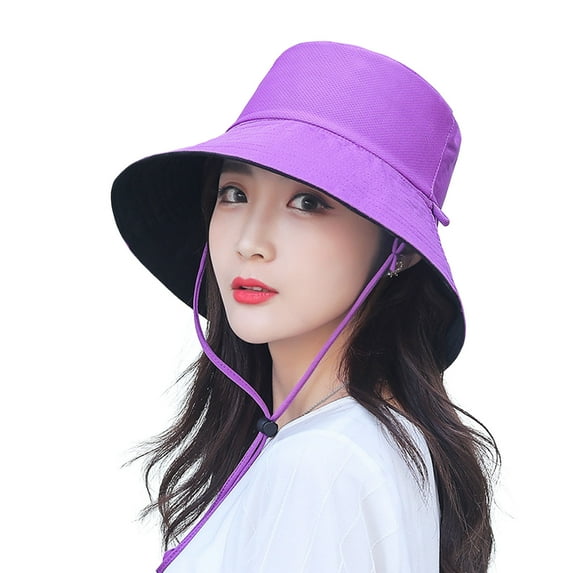 Women Fisherman Hat Round Shape Flat Top Solid Color Sunscreen Anti-UV Summer Hat Outdoor Supply
