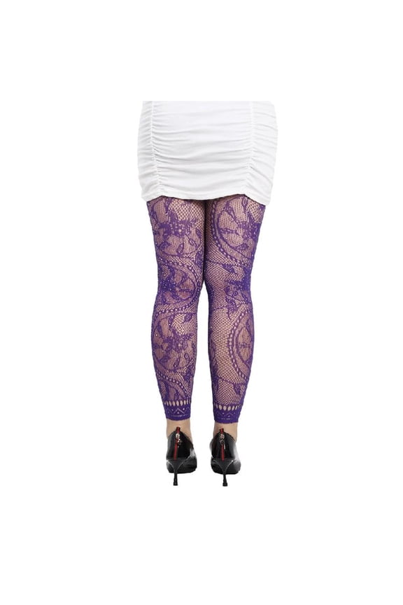 Women Fishnet Ankle Tights Floral Patterned Rhinestones Footless Pantyhose