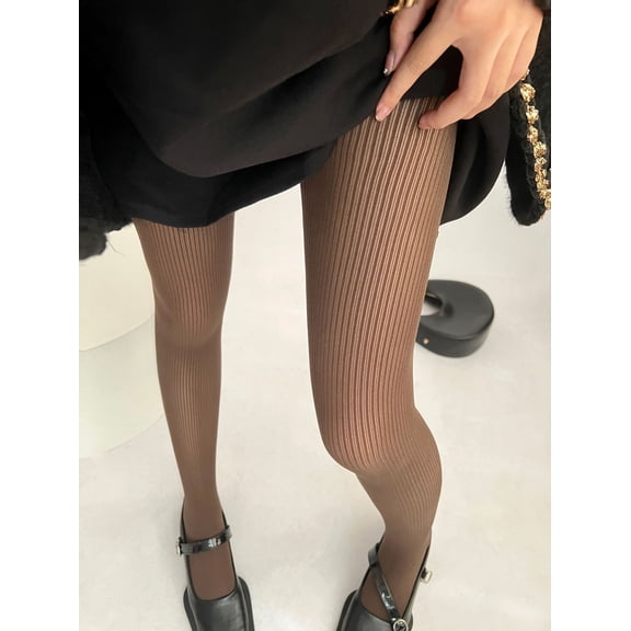 Women Fishnet Hollow Out Knitted Patterned Thick Warm Stockings Tights Vertical Strips Pantyhose