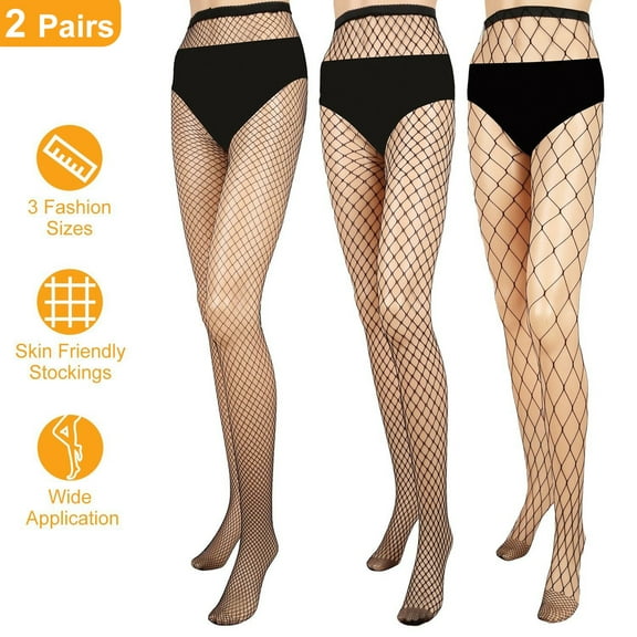 Women Fishnet Tights TeqHome High Waist Fishnet Pantyhose Stretchy Mesh Hollow Out Tights Stockings Large Size 2 PCS