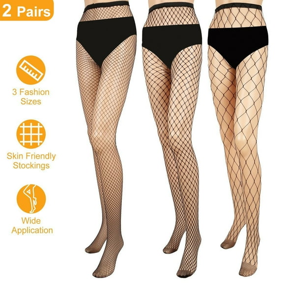 Women Fishnet Tights TeqHome High Waist Fishnet Pantyhose Stretchy Mesh Hollow Out Tights Stockings Medium Size 2 PCS