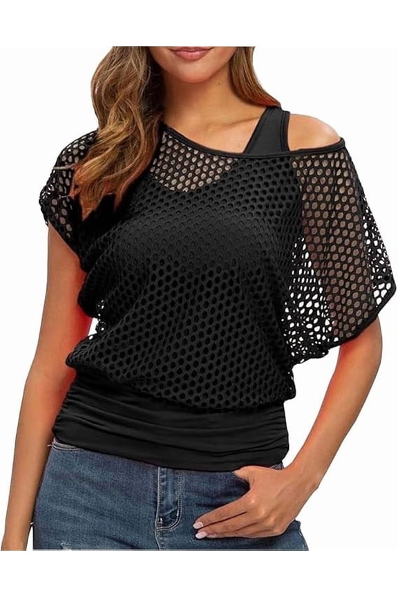 Women Fishnet Top Rave Outfits Off Shoulder Sleeveless Sweater And Crochet Coverup 80s 91s Festival Outfit
