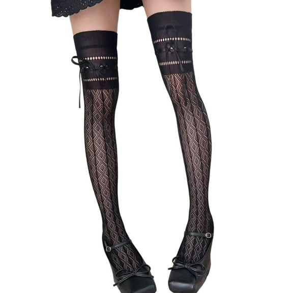 Women Fishnets Stockings Laced Up Thigh High Stockings Tights Pantyhose Sweet Over the Knee Socks Antis skidding Socks