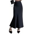 thumbnail image 1 of Women Fishtail Skirt High Waist Fishtail Hem Maxi Skirt Solid Color Retro Satin Texture Hip Wrapped Skirt, 1 of 1