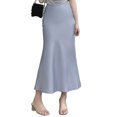 thumbnail image 1 of Women Fishtail Skirt High Waist Fishtail Hem Maxi Skirt Solid Color Retro Satin Texture Hip Wrapped Skirt, 1 of 8