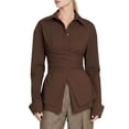 thumbnail image 1 of Women Fitted Button Down Shirt Cinched Waist Tops Long Sleeve Wrap Blouse Stylish Dressy Casual Outfit Brown L, 1 of 9