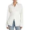 thumbnail image 1 of Women Fitted Button Down Shirt Cinched Waist Tops Long Sleeve Wrap Blouse Stylish Dressy Casual Outfit White L, 1 of 9