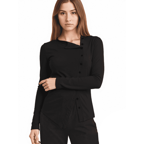 Women Fitted Button Down Tops Long Sleeve Asymmetrical Cropped Going Out Shirts Modal Fall Trendy Blouses