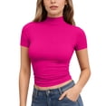 thumbnail image 1 of Women Fitted Short Sleeve Mock Neck T Shirt Stretchy Breathable Basic Top,M, 1 of 8
