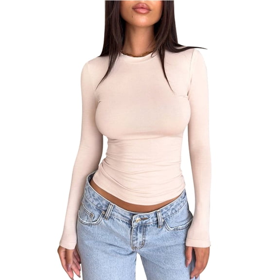 Women Fitted T Shirt | Crewneck Long Sleeve Tight Shirts for Women | Stretchy Top Basic Fashion Fall Tunic Daily Wear Outfit