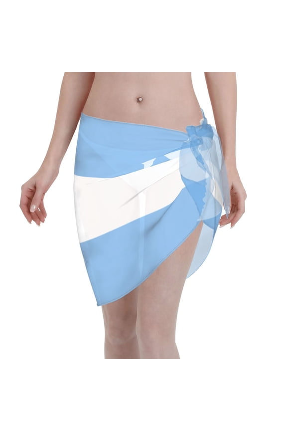 Women Flag Of Argentina Sarong Coverups Chiffon Short Swimsuit Wrap Skirt Beach Bikini Tie Cover Up Wraps