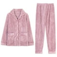 thumbnail image 1 of Women Flannel 2 Piece Lounge Sets Long Sleeve Lapel Button Down Shirts Tops with Pockets Warm Long Pants Pajamas Sets, 1 of 7