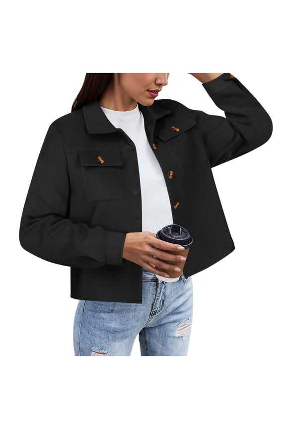 Women Flannel Cropped Shacket Button Down Trendy Shacket Jackets Casual Long Sleeve Crop Shirts Jackets Tops