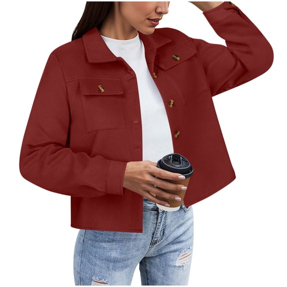 Women Flannel Cropped Shacket Button Down Trendy Shacket Jackets Casual Long Sleeve Crop Shirts Jackets Tops