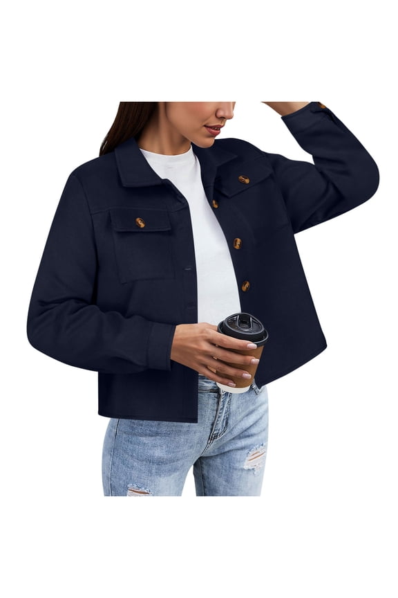 Women Flannel Cropped Shacket Button Down Trendy Shacket Jackets Casual Long Sleeve Crop Shirts Jackets Tops