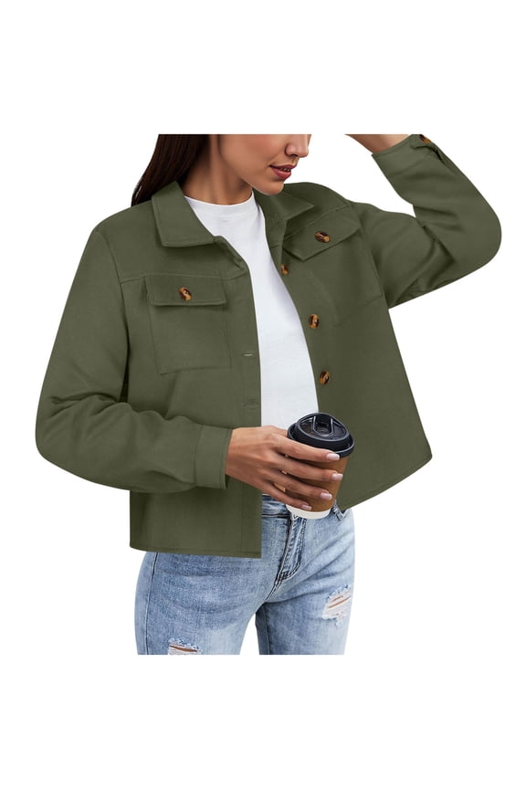 Women Flannel Cropped Shacket Button Down Trendy Shacket Jackets Casual Long Sleeve Crop Shirts Jackets Tops