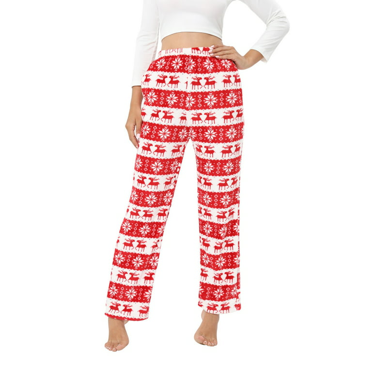 Women Flannel Pajama Pants Christmas Snowflake Deer Print Sleep Lounge PJ  Bottoms