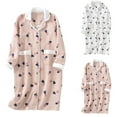 thumbnail image 1 of Women Flannel Pajama Robe Long Sleeve Button Down Sleepwear Warm Plush Bathrobe Cute Panda Print Nightgown, 1 of 7