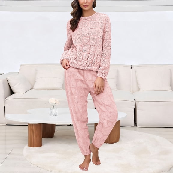 Women Flannel Pajama Set Pjs Warm Lounge Sets Long Sleeve Pajama 2 Piece Fuzzy Warm Women'S Winter Pajamas Family Pajamas