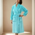 thumbnail image 1 of Women Flannel Robe, Knee Length Soft Warm Bathrobe Absorbent Towel Nightgown Winter Soft Housecoat with Pockets New Bath Robe Women Cute Light Blue XL, 1 of 3