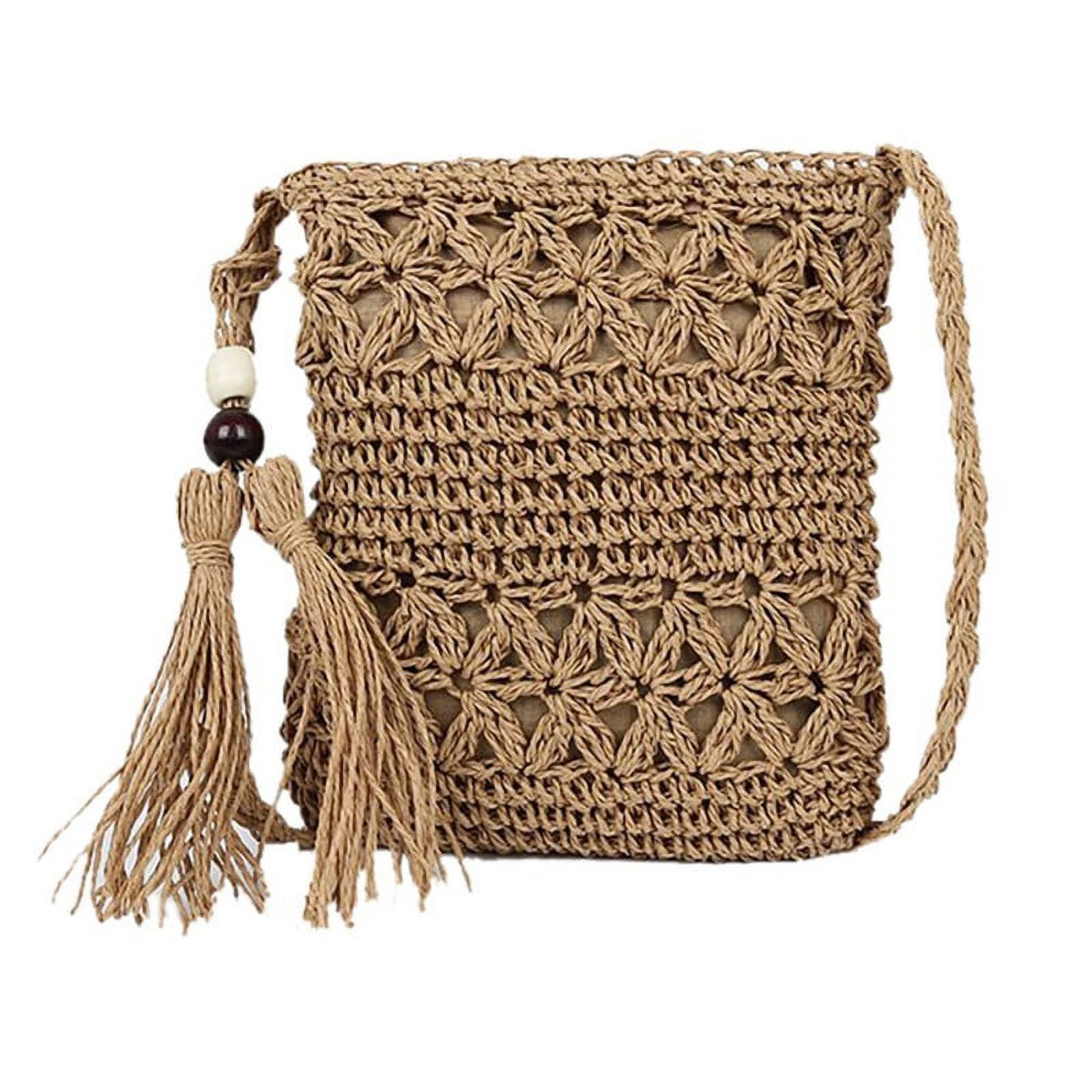 Summer Hand-Woven Handbags with Tassels Straw Crossbody Purse Handmade  Casual Simple Flap Pocket Hollow-out for Seaside Holiday