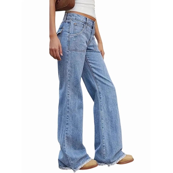 Women Flare Jeans High Waisted Wide Leg Baggy Jean for Women Stretch Denim Pants Light Blue XXL