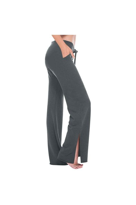 Women Flare Leg Modal Yoga Pants, Loose Split Hem Workout Trousers, Soft Drawstring Waist Pant with Pocket