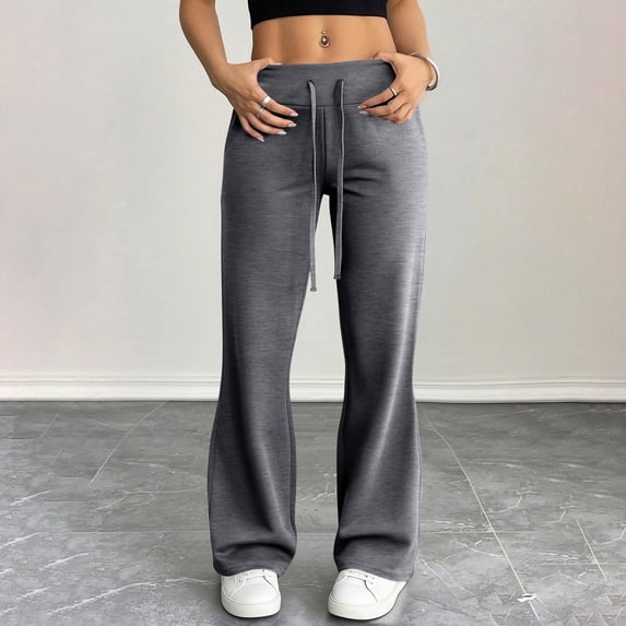 Women Flare Leggings Drawstring High Rise Flared Yoga Pants Soft Lounge Wide Leg Sweatpants Bell Bottom Trousers Gray 2XL