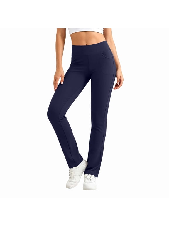Women Flare Leggings High Waisted Bootcut Yoga Pants Slim Fit,Side Pockets,Booty Flattering Stretch,Solid Color,Petite Regular,Lounge Workout ,Gym,Yoga,Daily Comfort